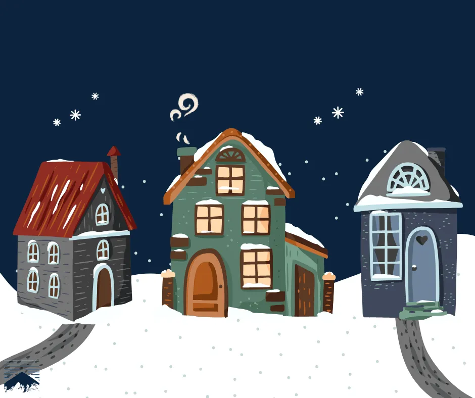 Maison le soir avec de la neige