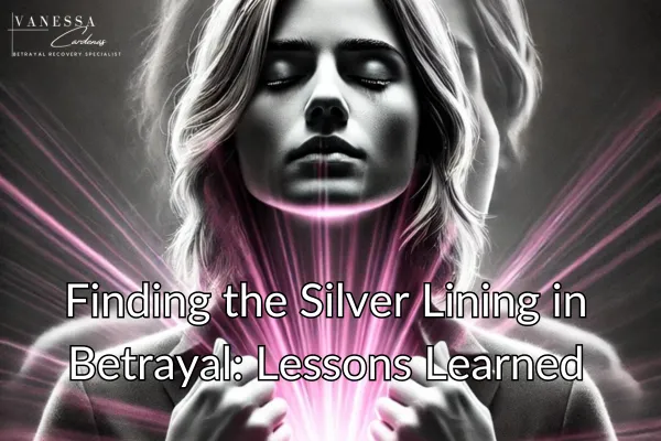 Vanessa Cardenas helps clients find purpose after betrayal, shown by a woman experiencing an epiphany with subtle pink highlights, symbolizing transformation and healing.