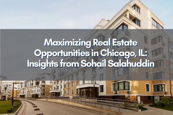 Chicago skyline with overlay text highlighting real estate opportunities