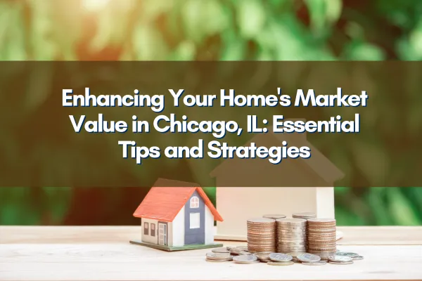 Chicago skyline behind a modern single-family home, illustrating increased real estate values.