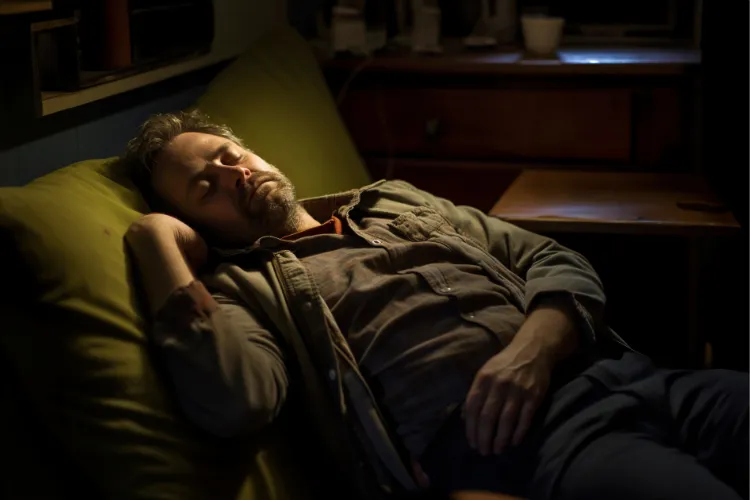 Medium shot man sleeping indoors