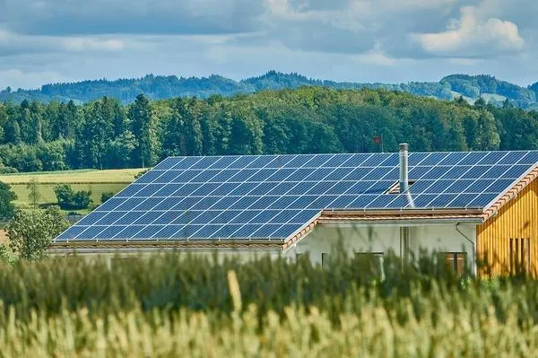 Solar panels on a rural building