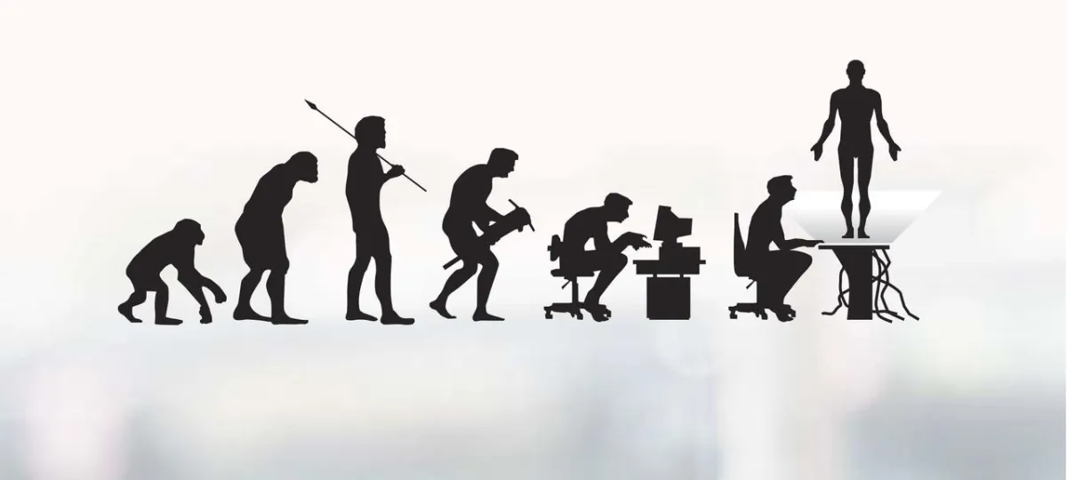 Image showing a timeline starting with a caveman ending with a robot