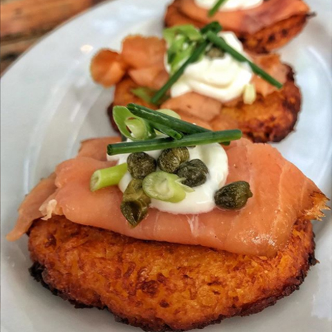 Potato Pancakes with Smoked Salmon at Loreley Beer Garden
