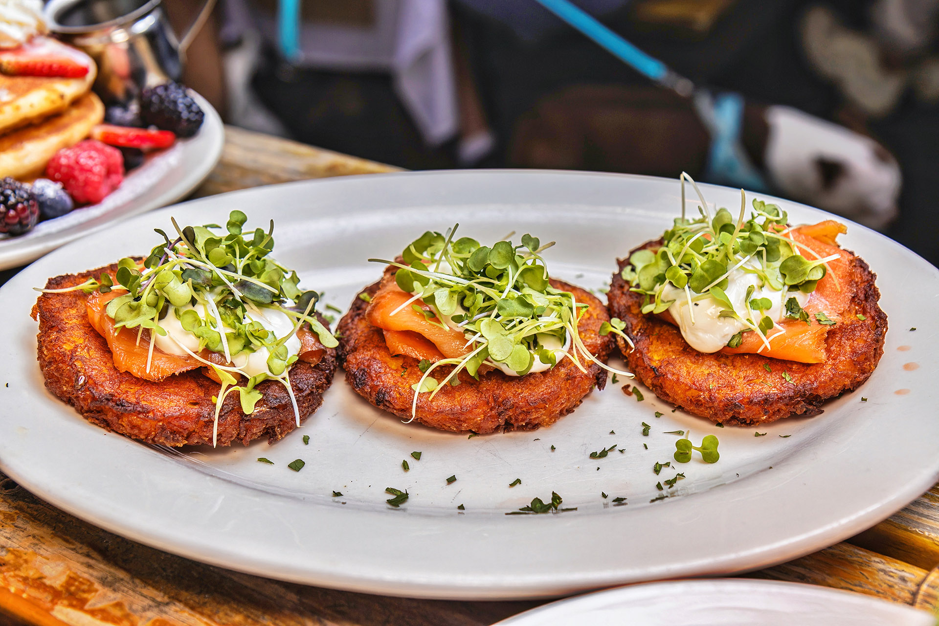 Potato Pancakes with Smoked Salmon at Loreley Beer Garden