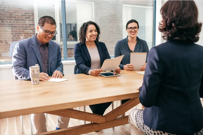 Healthcare professional conducting a behavioral interview with a mental health candidate, emphasizing communication, empathy, and crisis management skills in a healthcare setting