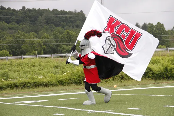 Knight mascot with flag