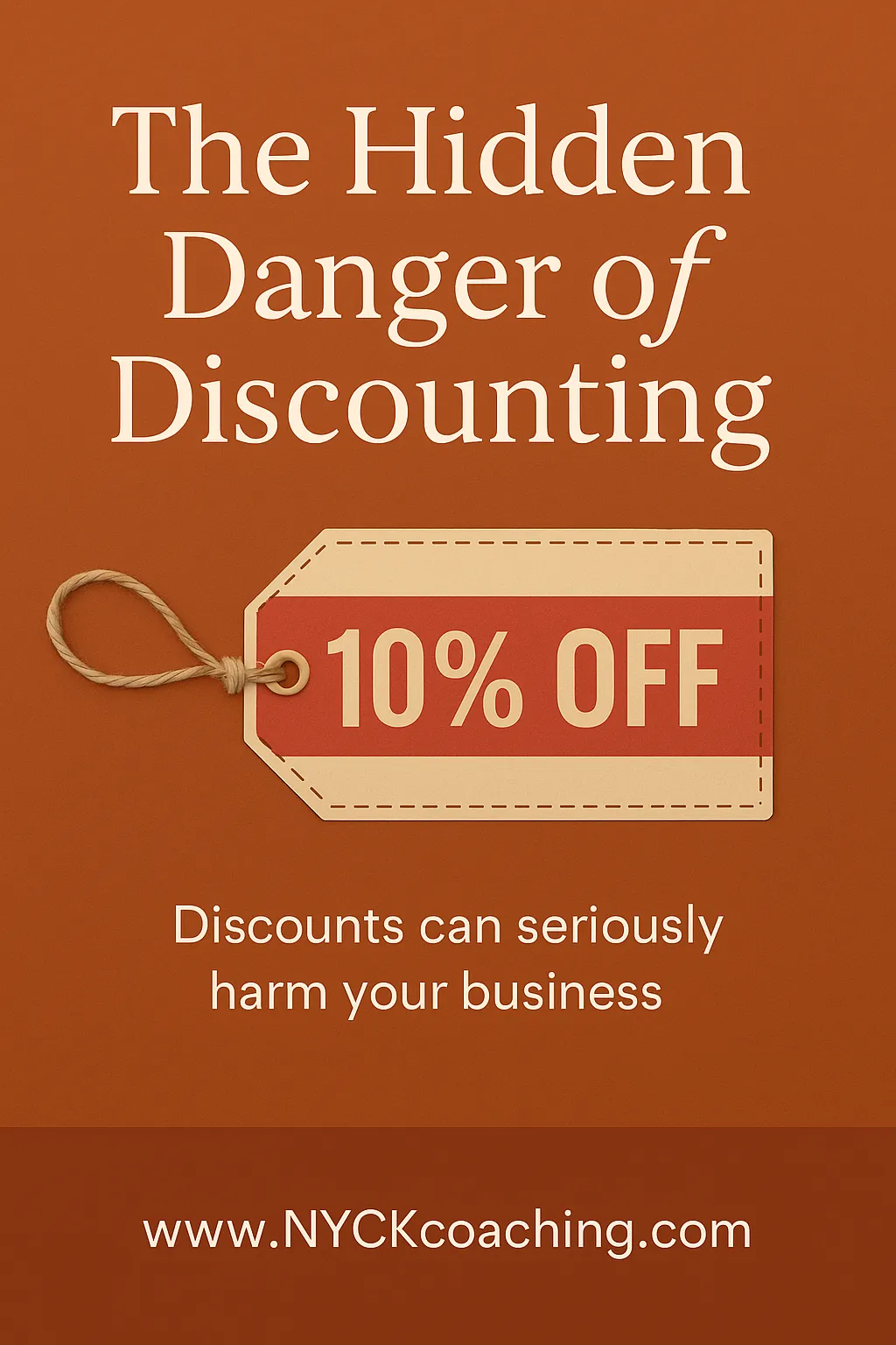 A blog graphic with the title “The Hidden Danger of Discounting” shows a red price tag with a warning sign icon, representing the risks of cutting prices too far during seasonal sales.