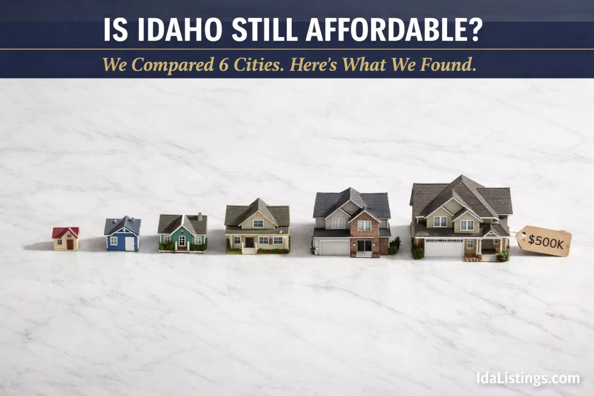Comparison of six miniature house models showing what 500K buys in different US cities from San Diego to Boise Idaho