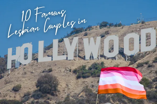 the hollywood sign with the lesbian flag