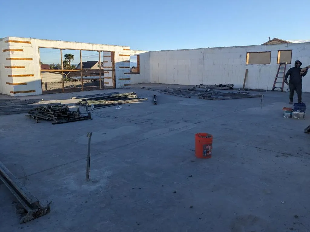 ICF corner construction showing proper block stacking and reinforcement placement