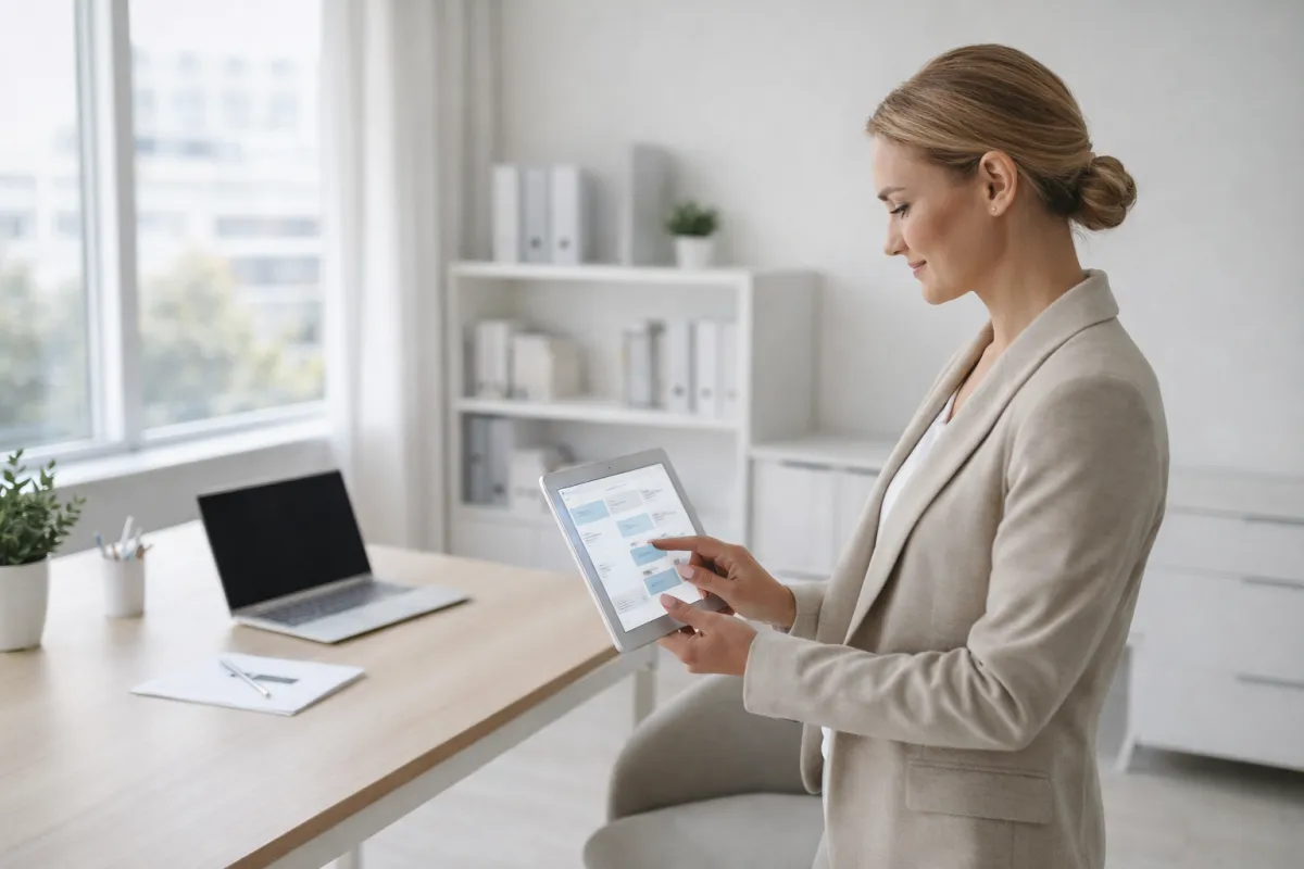 Businesswoman reviewing schedule in modern office