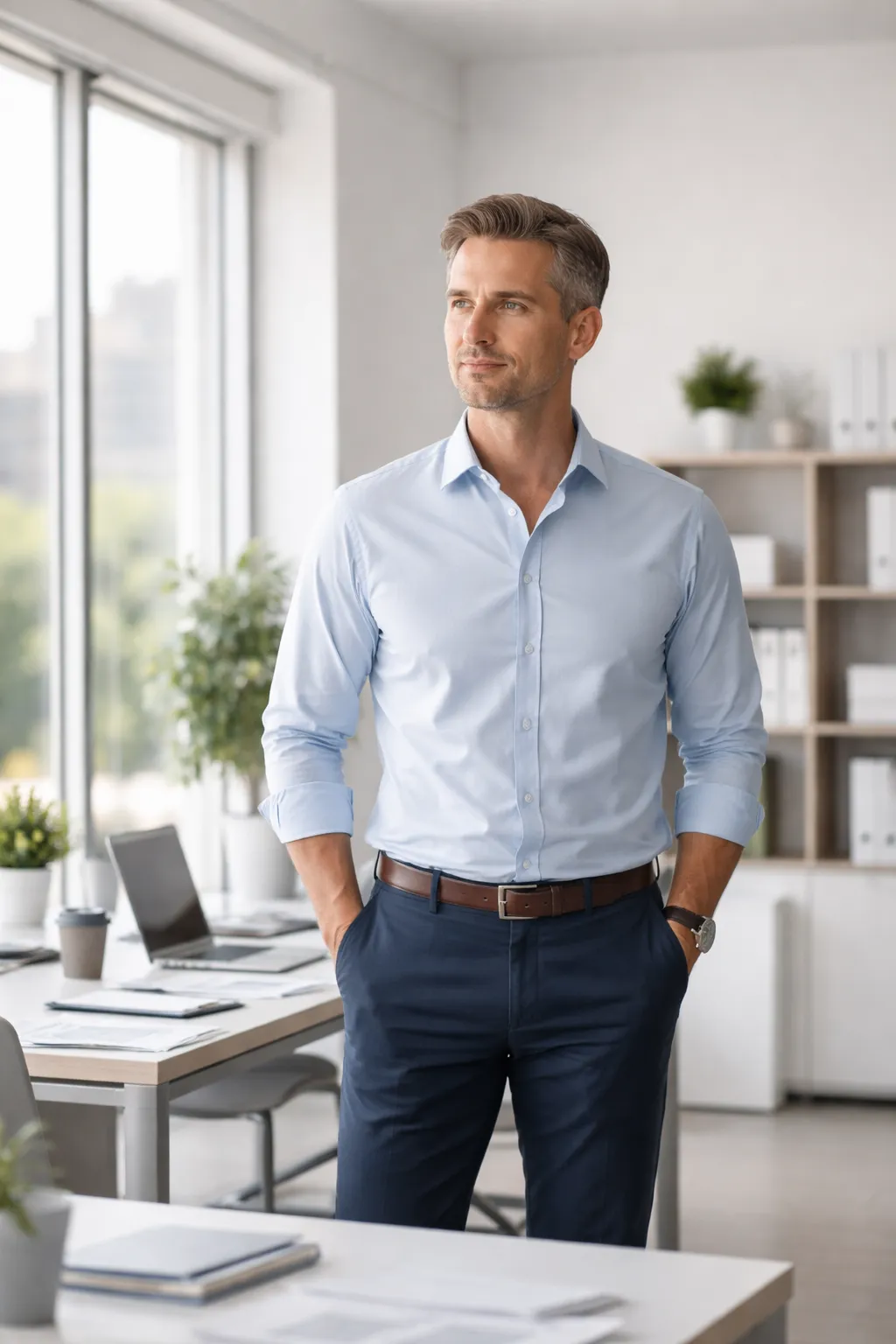 A calm business owner in a modern office, representing clarity and systems-driven growth.