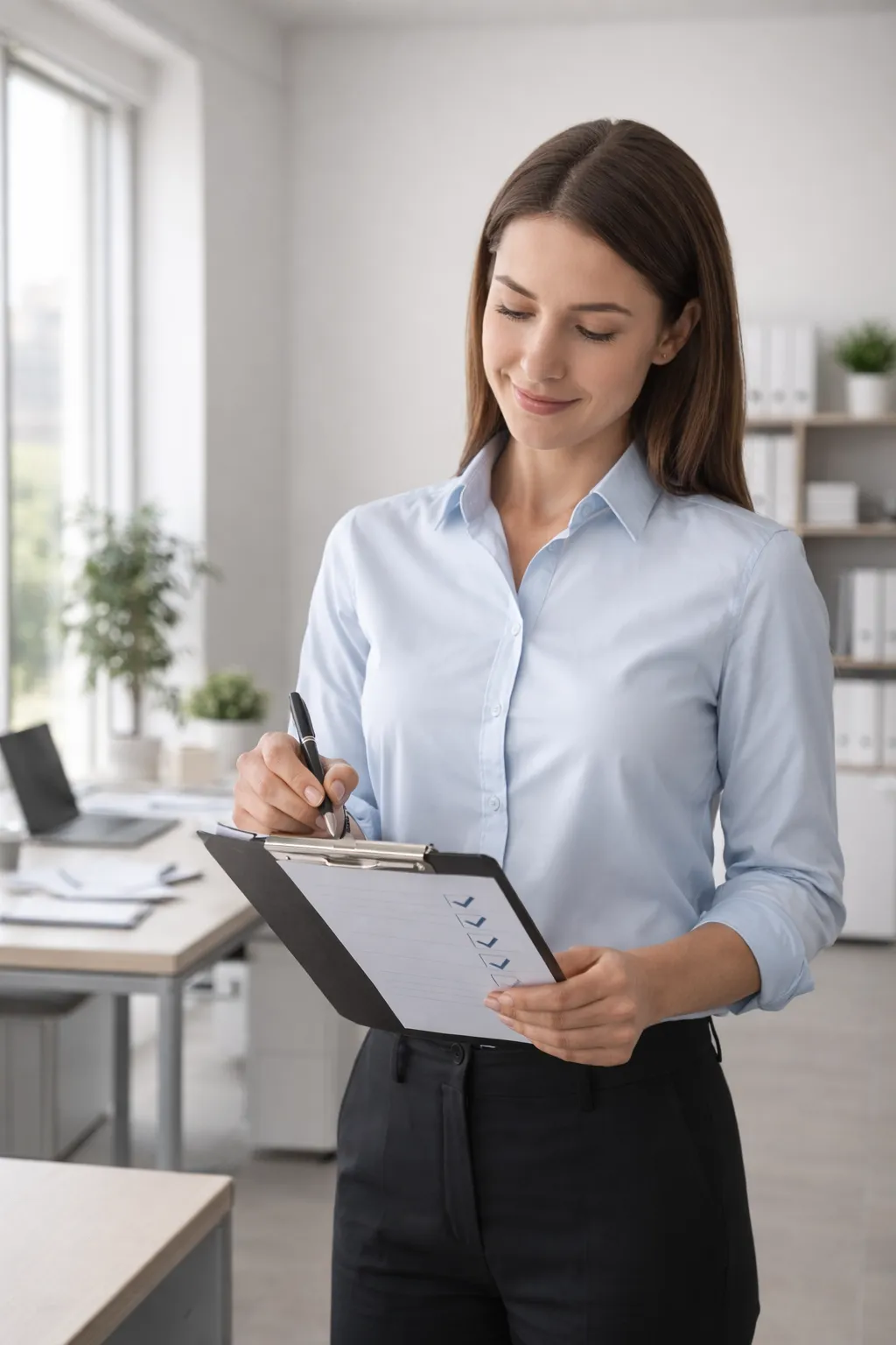 A team member confidently following a checklist, representing clear systems and scalable delegation.