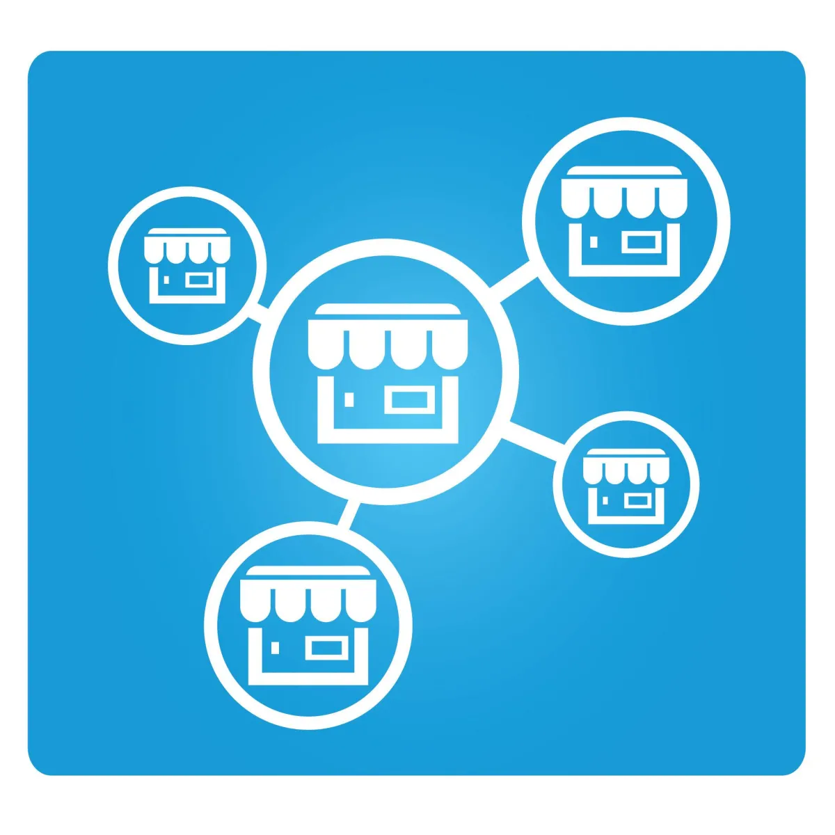  Picture of connected business icons on a blue background.