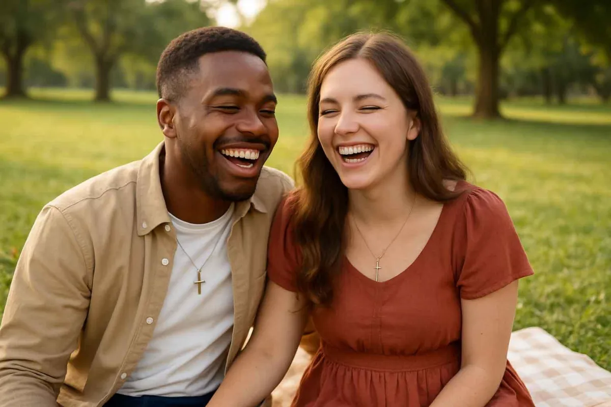 black-happy-christian-married-couple-in-park