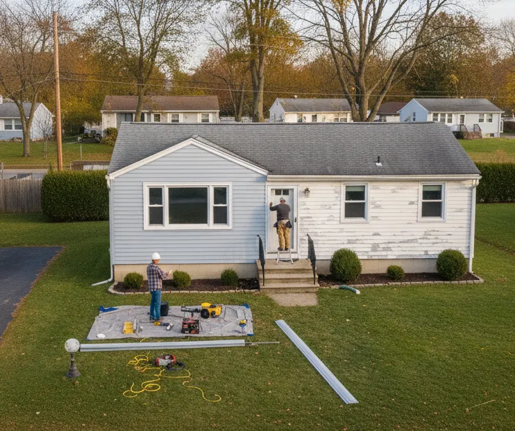 Connecticut home renovation in progress showing new siding