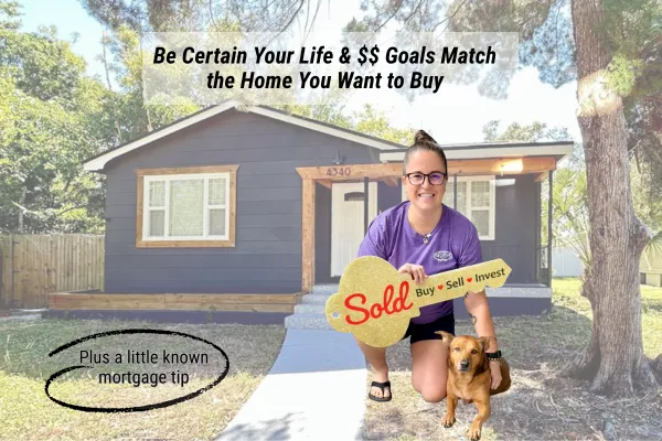 First-time homebuyer with her dog standing in front of her newly purchased home near downtown St. Petersburg, Florida, showing a successful home buying strategy that reduced monthly costs.