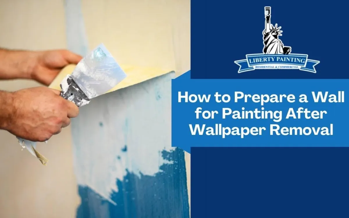 Scraped wall surface being cleaned after wallpaper removal