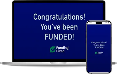 Congratulations You’ve Been Funded screen on laptop and smartphone – Funding Fixed business financing approval graphic