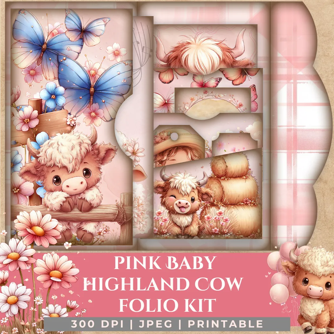 Pink Baby Highland Cows Folio Kit