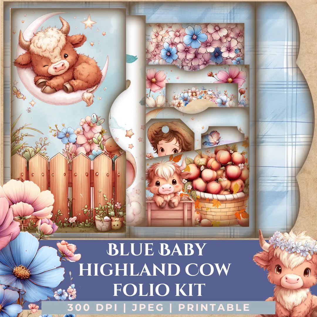 Blue Baby Highland Cows Folio Kit