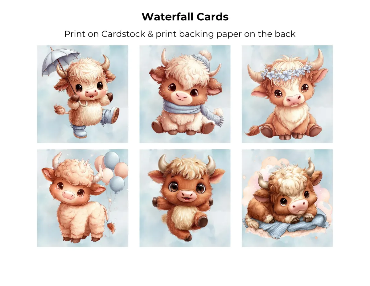 Blue Baby Highland Cows Waterfall Folio