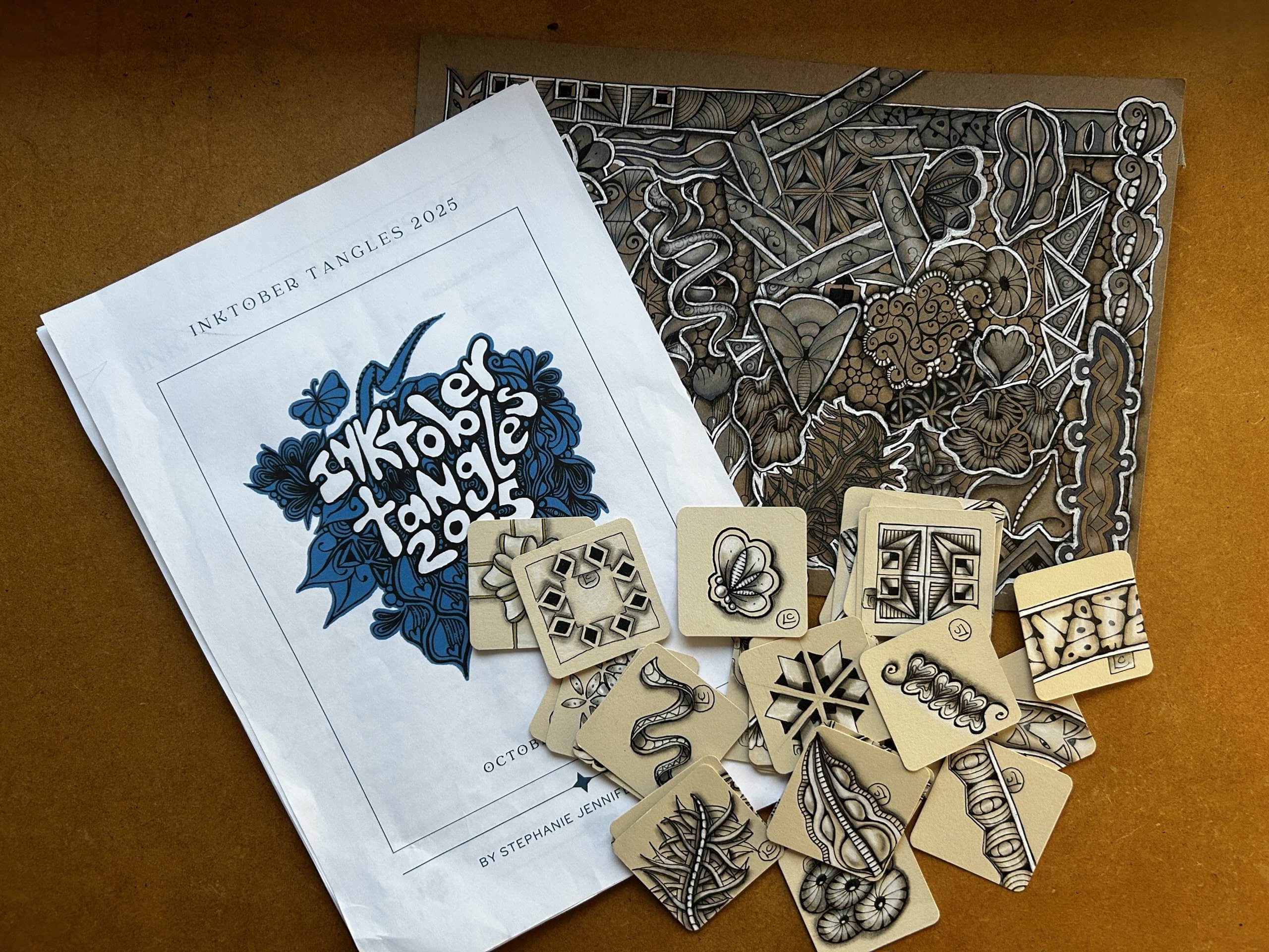 Selection of Inktober Tangles 2025 tiles created by Lisa Crow CZT