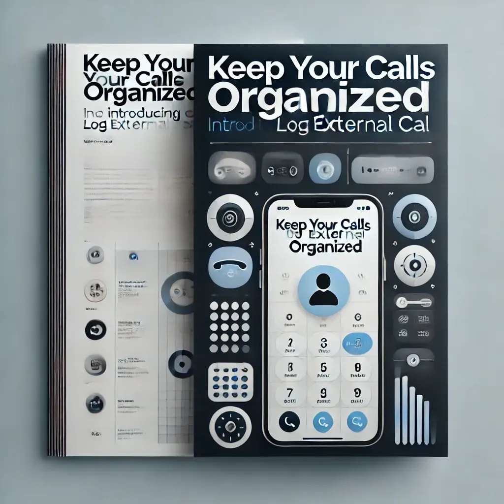 Cover image for 'Keep Your Calls Organized: Introducing Log External Cal' featuring a professional, organized business theme with icons representing phone calls, call logs, and calendars. The design includes shades of blue, grey, and white to convey clarity and efficiency.