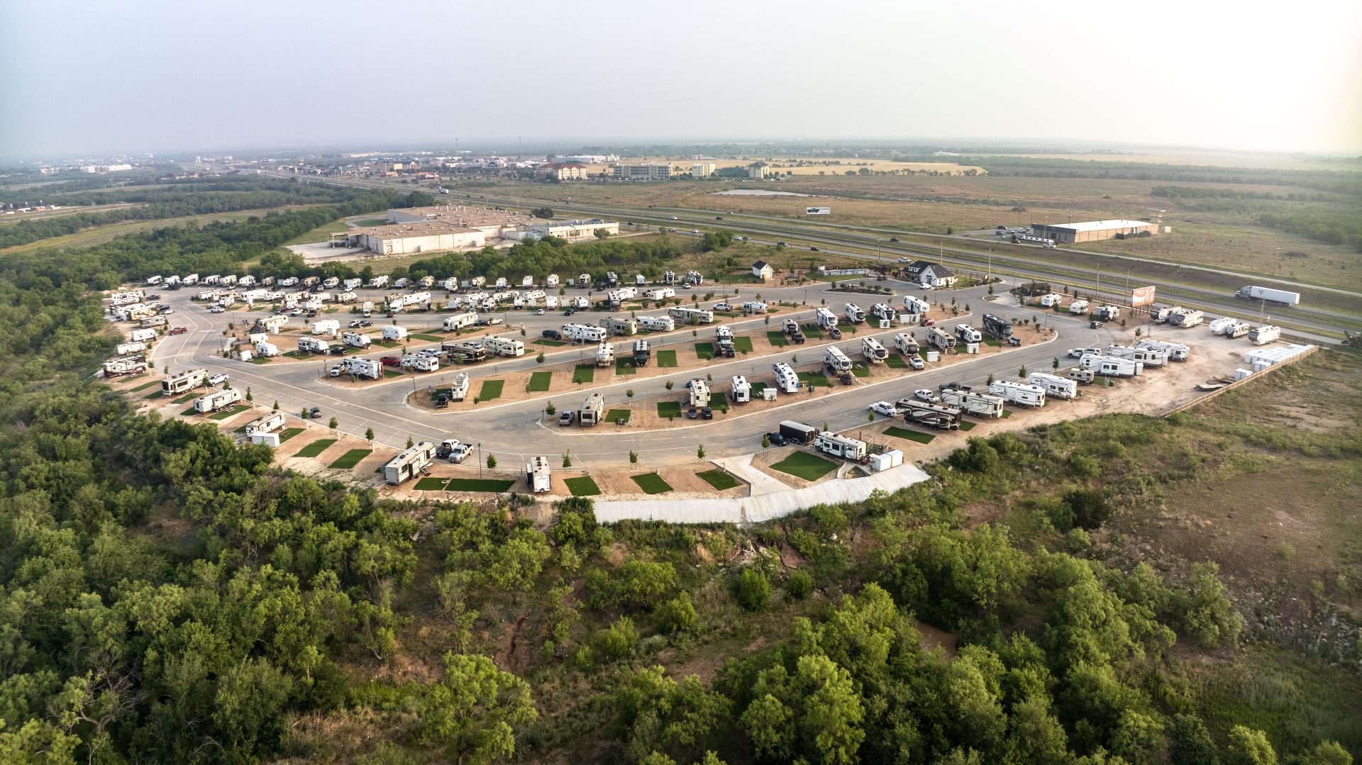 arial view of rv sites at ridgeview rv resort in abilene tx