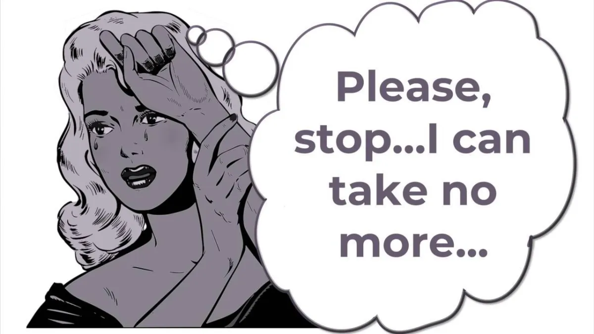 woman exclaiming to stop as she can take no more