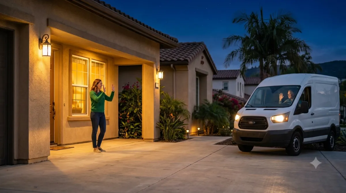 A home service contractor smiling on the job while his calls get answered and booked for him