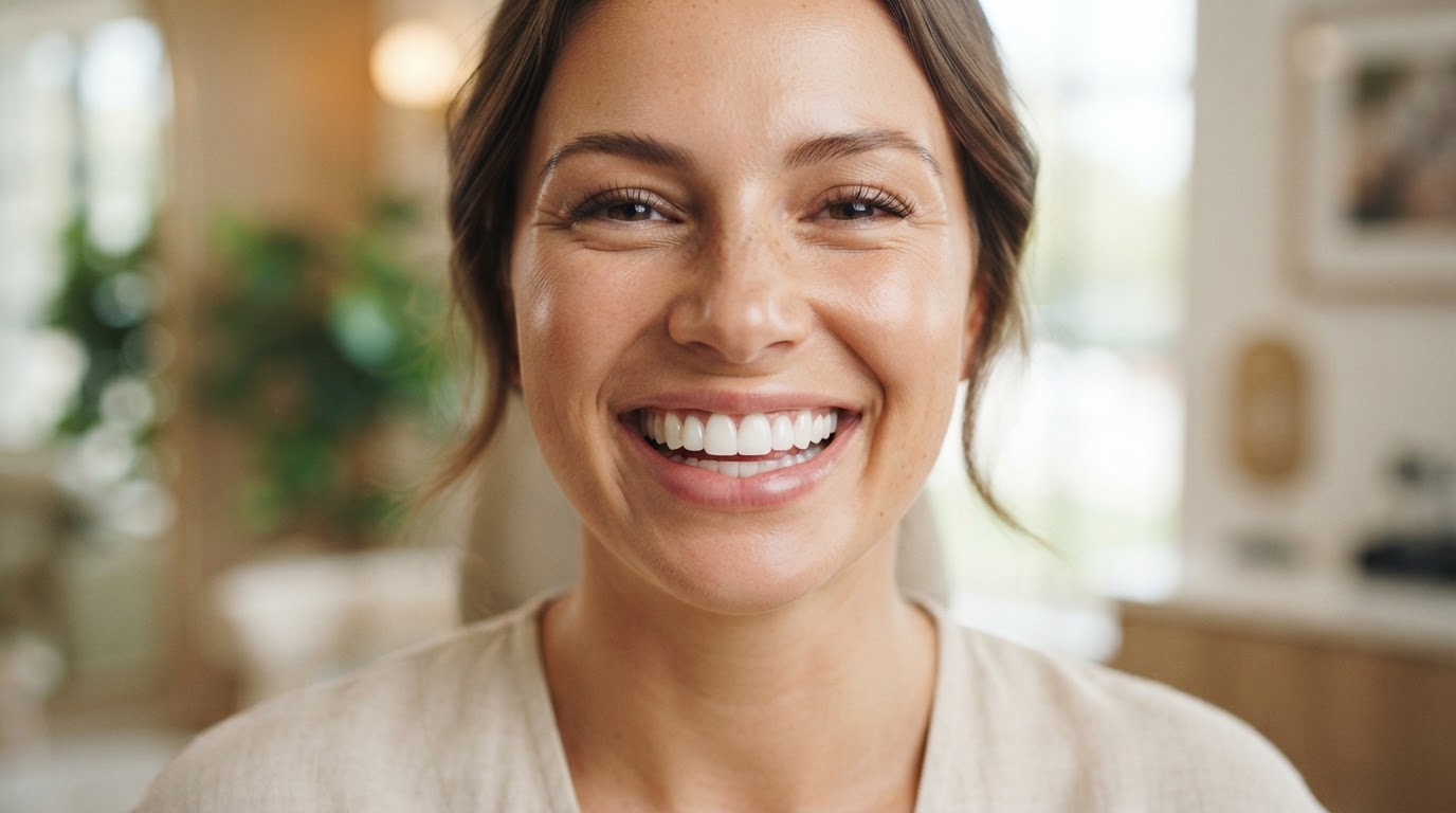 Cosmetic dentistry smile makeover with bright white veneers