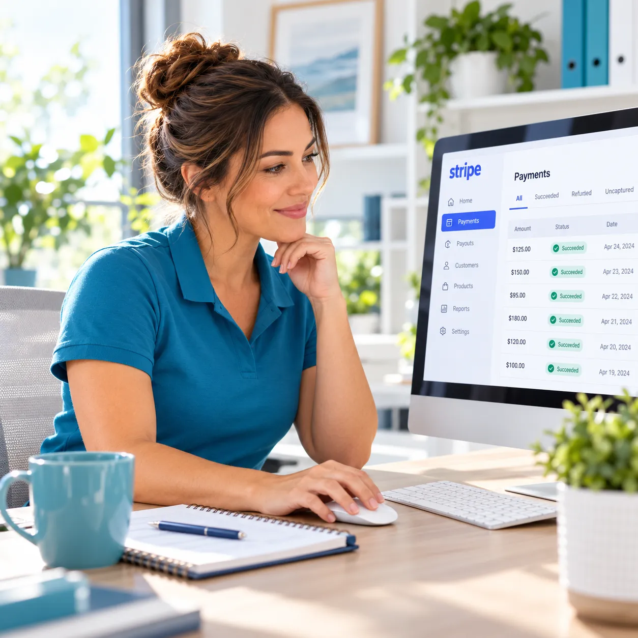 An office coordinator reviewing new requests at her desk