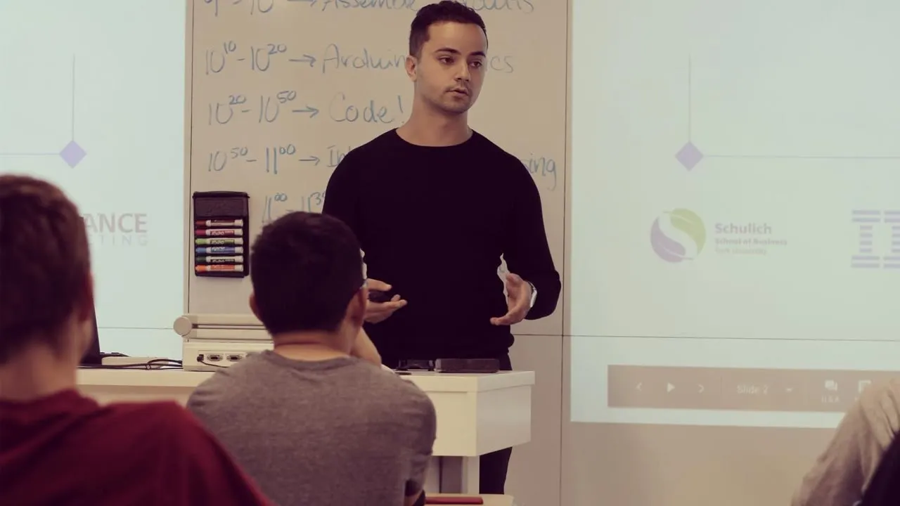 Avi Grondin speaking to high school students about entrepreneurship