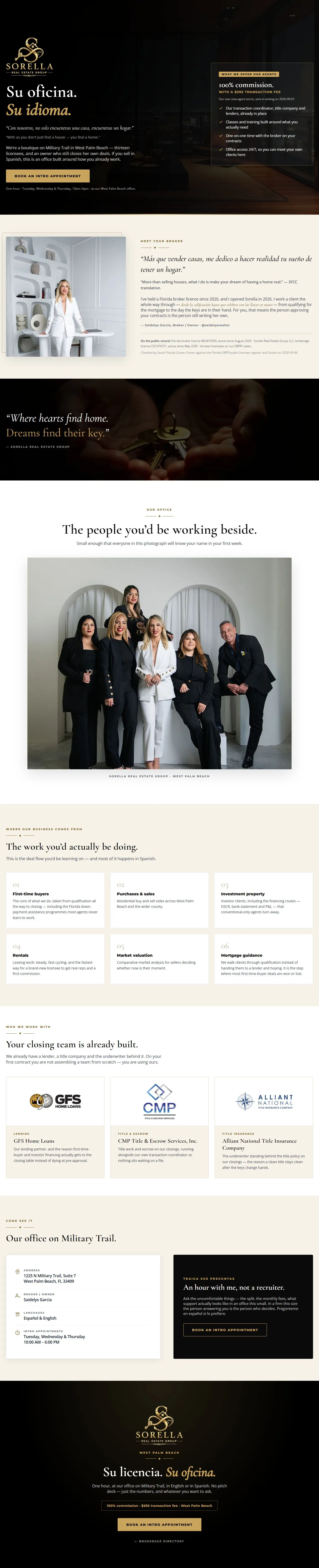 Sorella Real Estate Group's live landing page, built in the Broker Program
