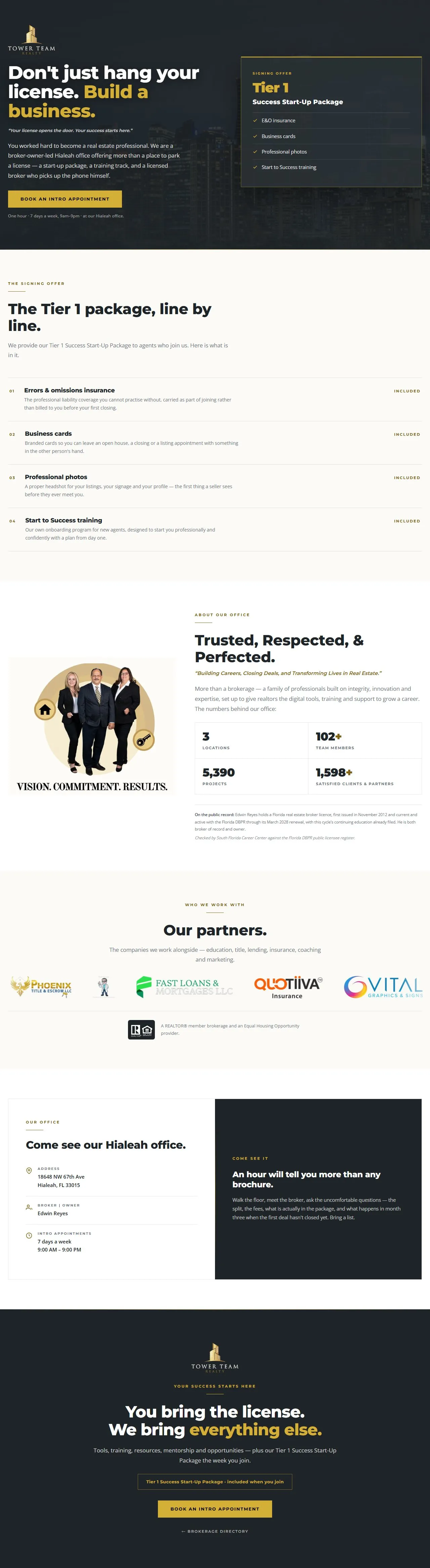 Tower Team Realty's live landing page, built in the Broker Program