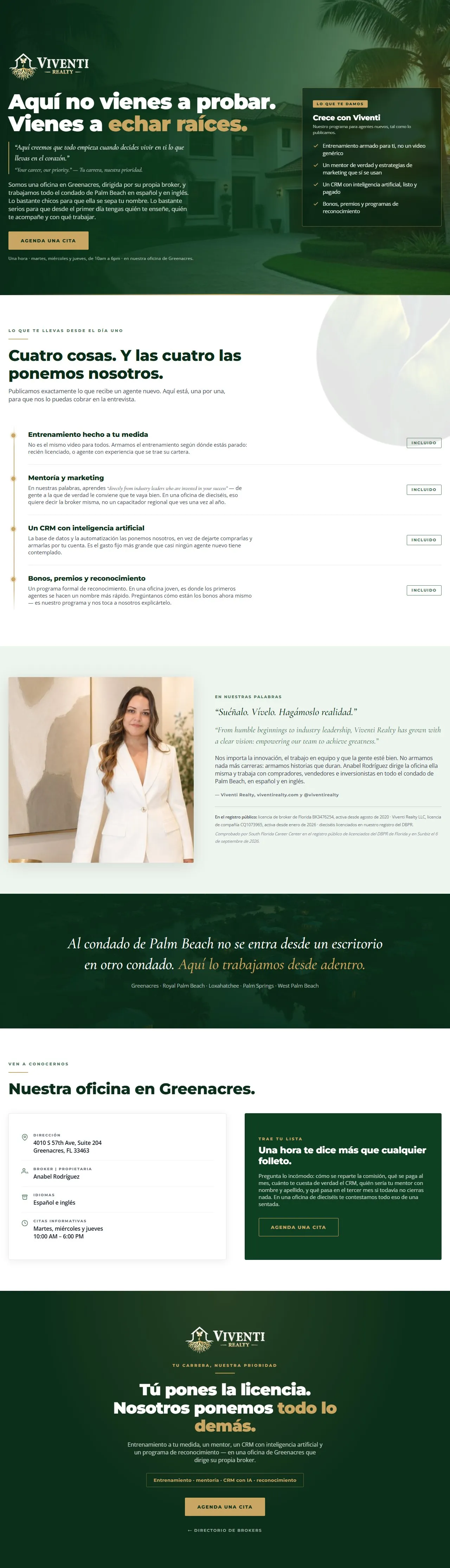 Viventi Realty's live landing page in Spanish, built in the Broker Program