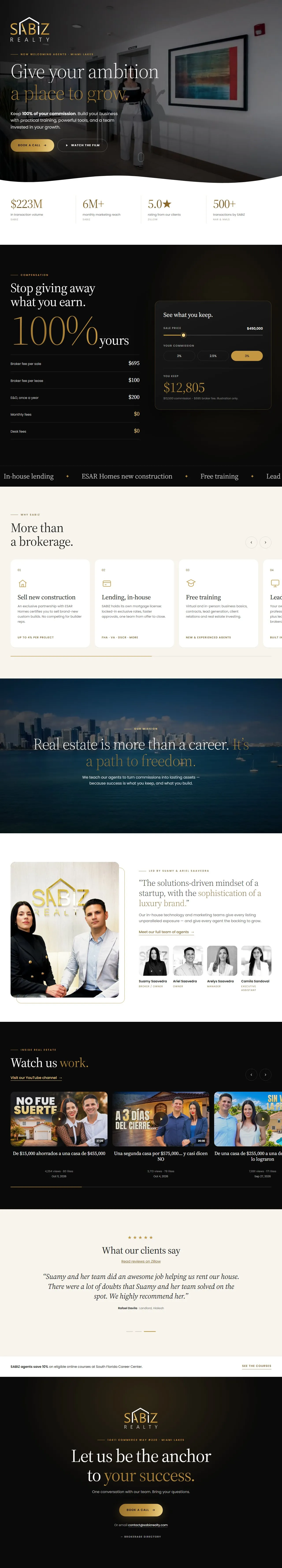 SABIZ Realty's live landing page, built in the Broker Program