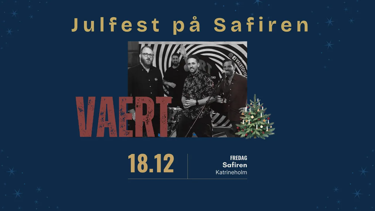 Affisch för julfest med VAERT på Safiren den 18 december