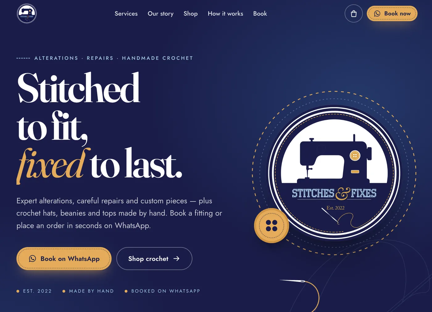 Stitches & Fixes website home page