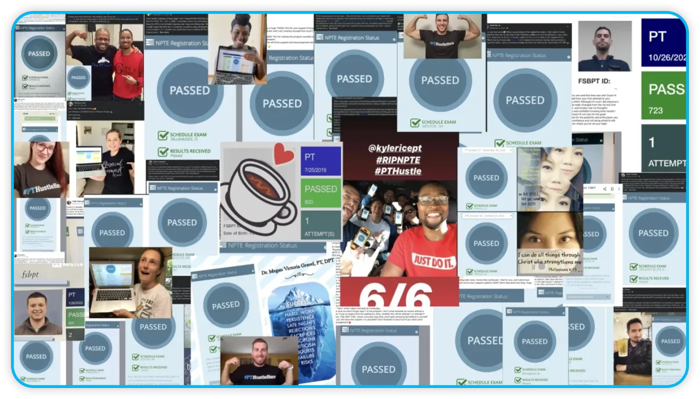 A wall of PT Hustle students posting their passing NPTE results