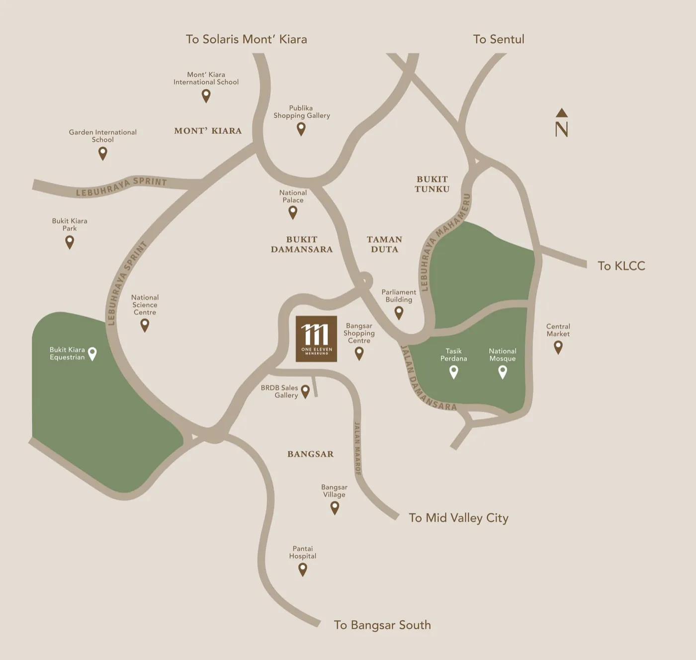 Developer's area map with landmarks and schools, 111 Menerung, artist's impression