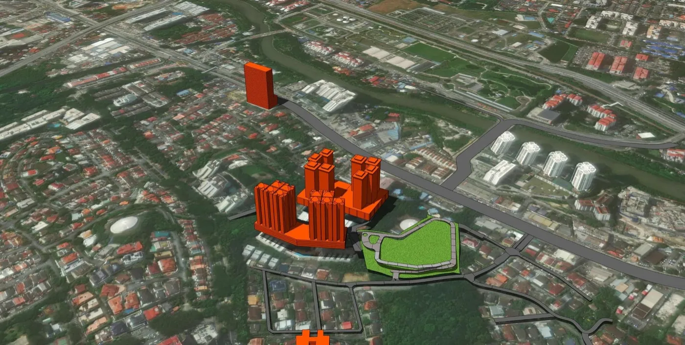 The site in context, on high ground in Taman Desa, Aetas Taman Desa, artist's impression
