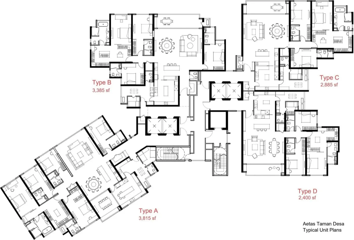 Typical floor: four homes, Aetas Taman Desa