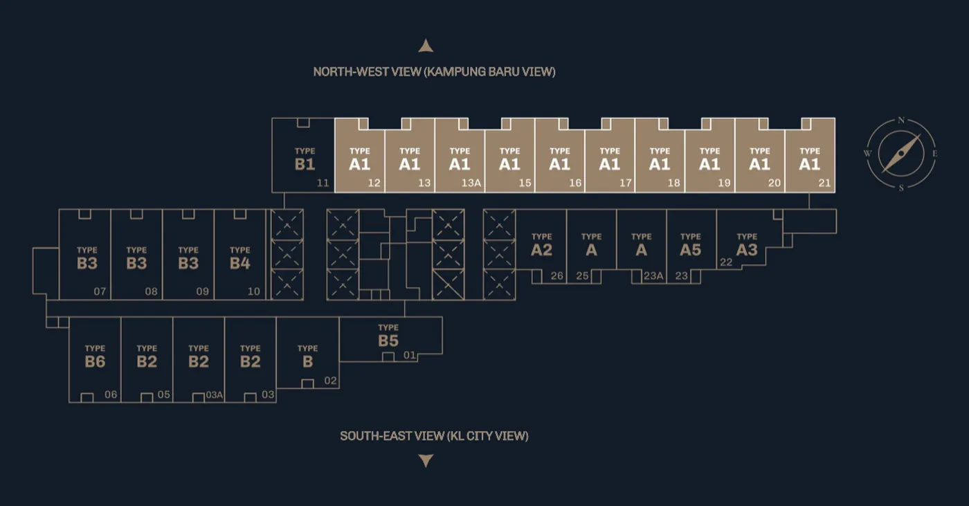 Typical floor plate highlighting the ten Type A1 homes, Divine KLCC