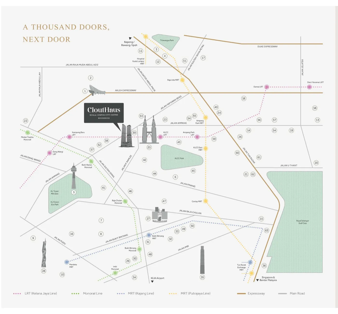 Developer's location map with rail lines and landmarks, CloutHaus, artist's impression