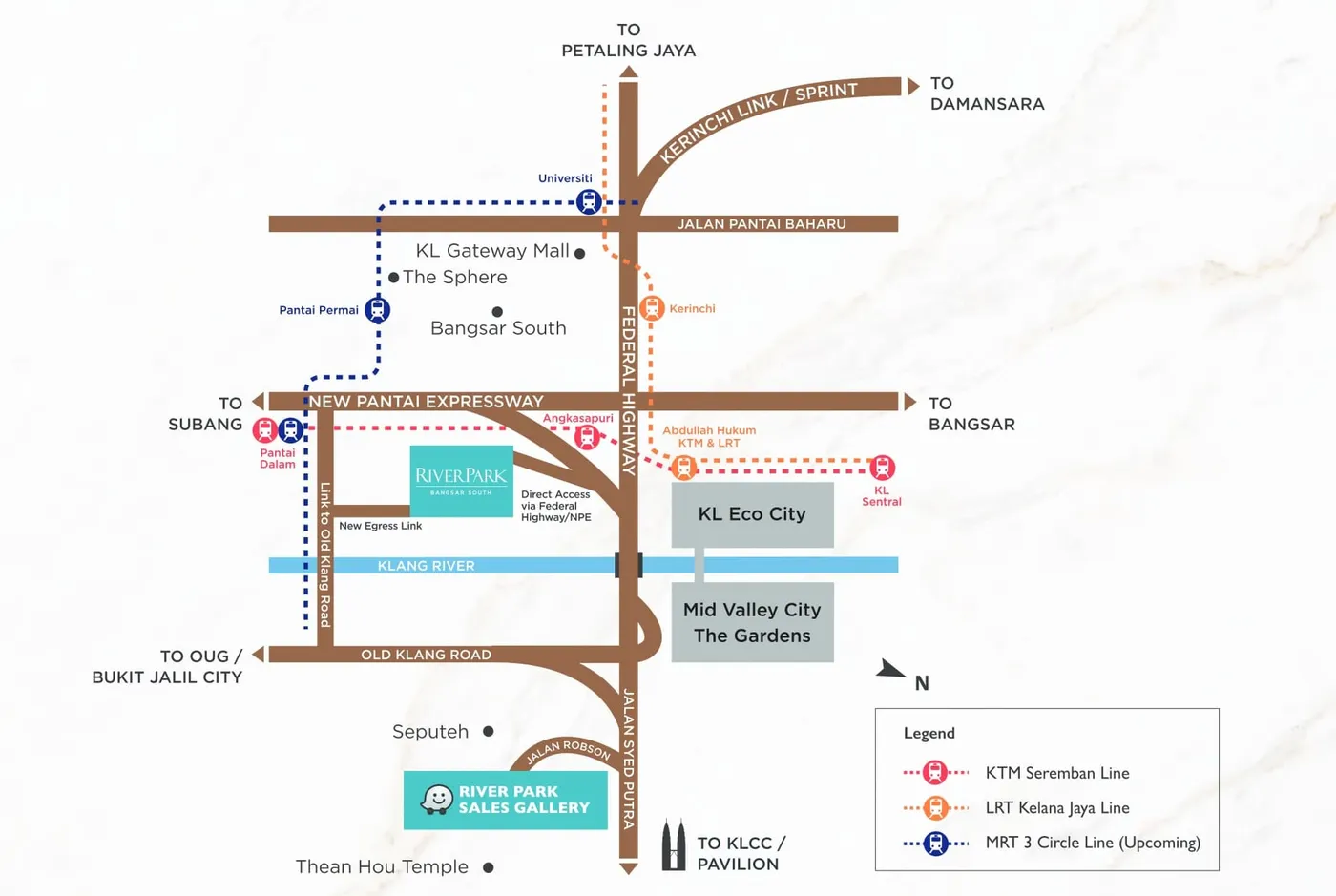 Site map with rail and road links, River Park, artist's impression