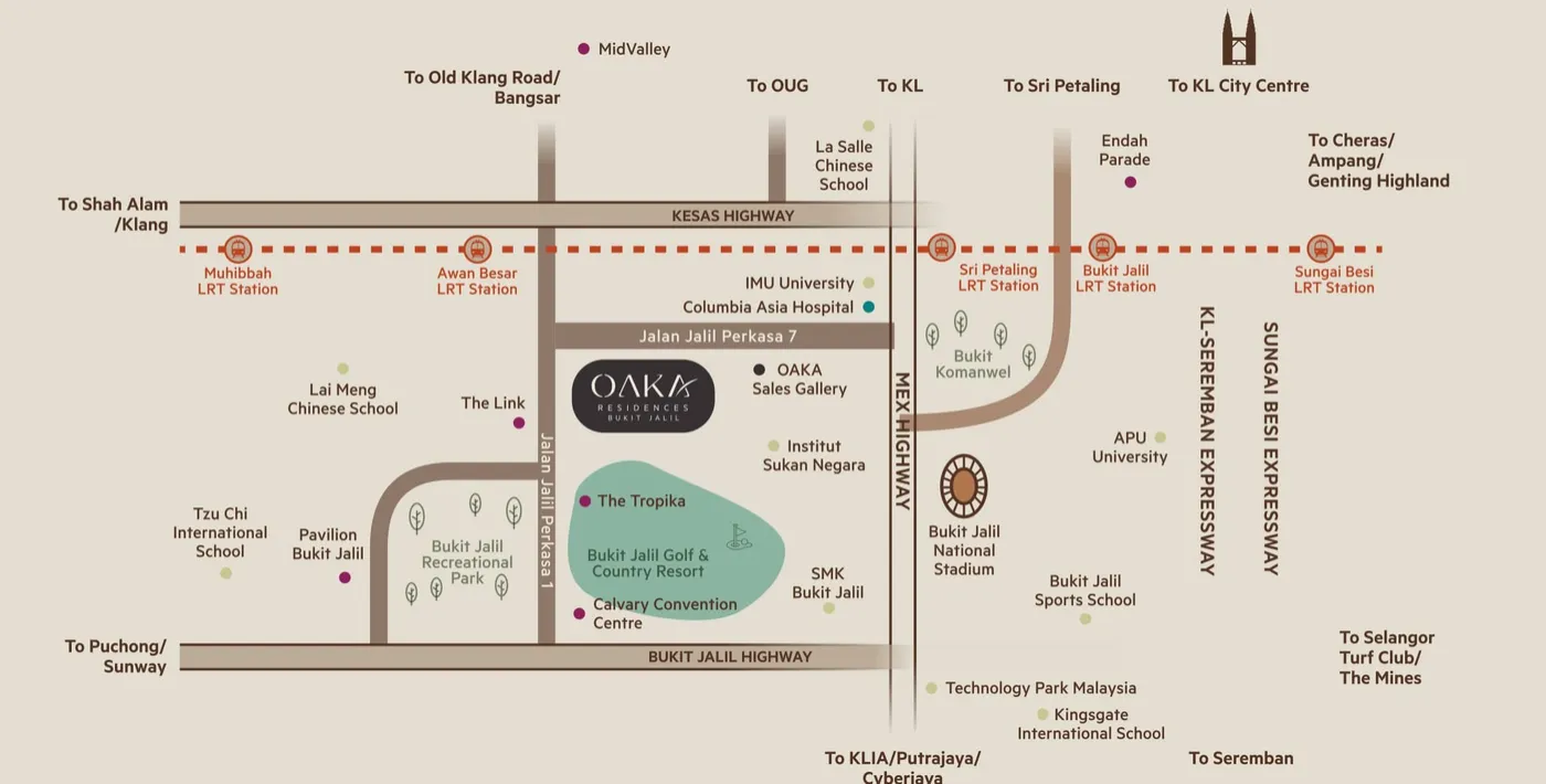 Developer's map of nearby amenities and roads, OAKA Residences, artist's impression