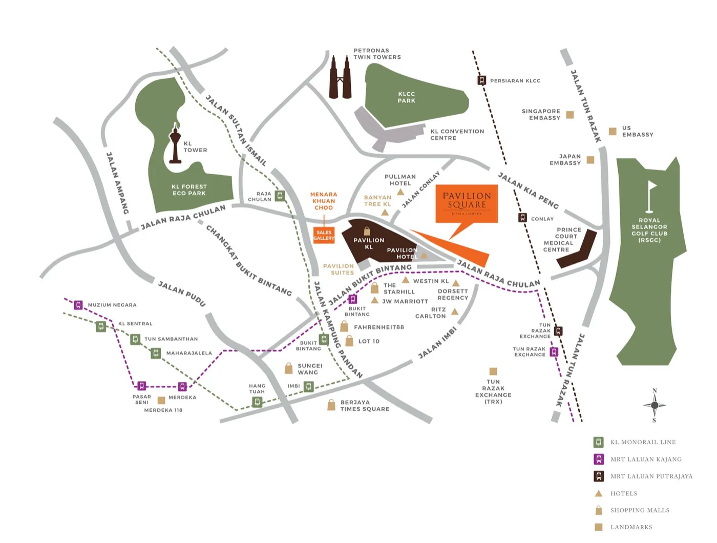 Developer's map of nearby landmarks, Pavilion Square, artist's impression